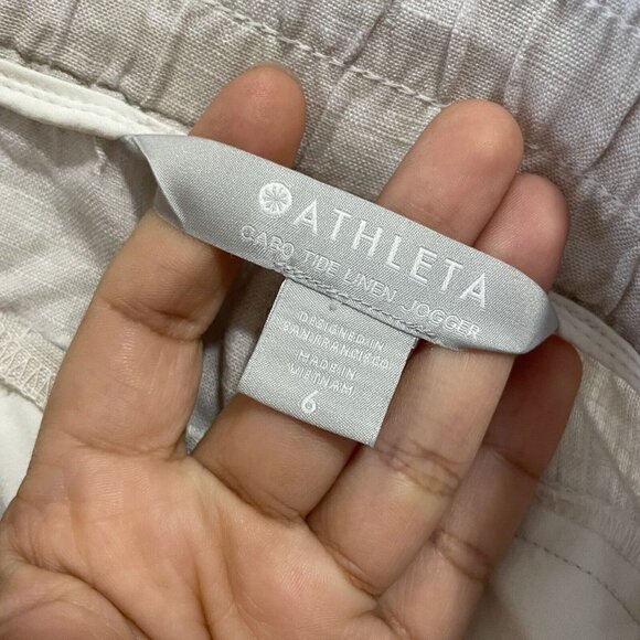 Athleta Cabo Tide Linen Jogger Pants Sz 6 Camo Crop Ankle Pull On Pockets - Picture 10 of 15